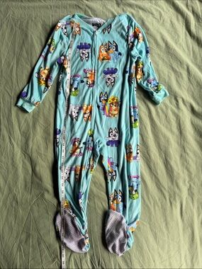 Bluey Printed Light Teal Footed Kids One-Piece Pajama - Blue